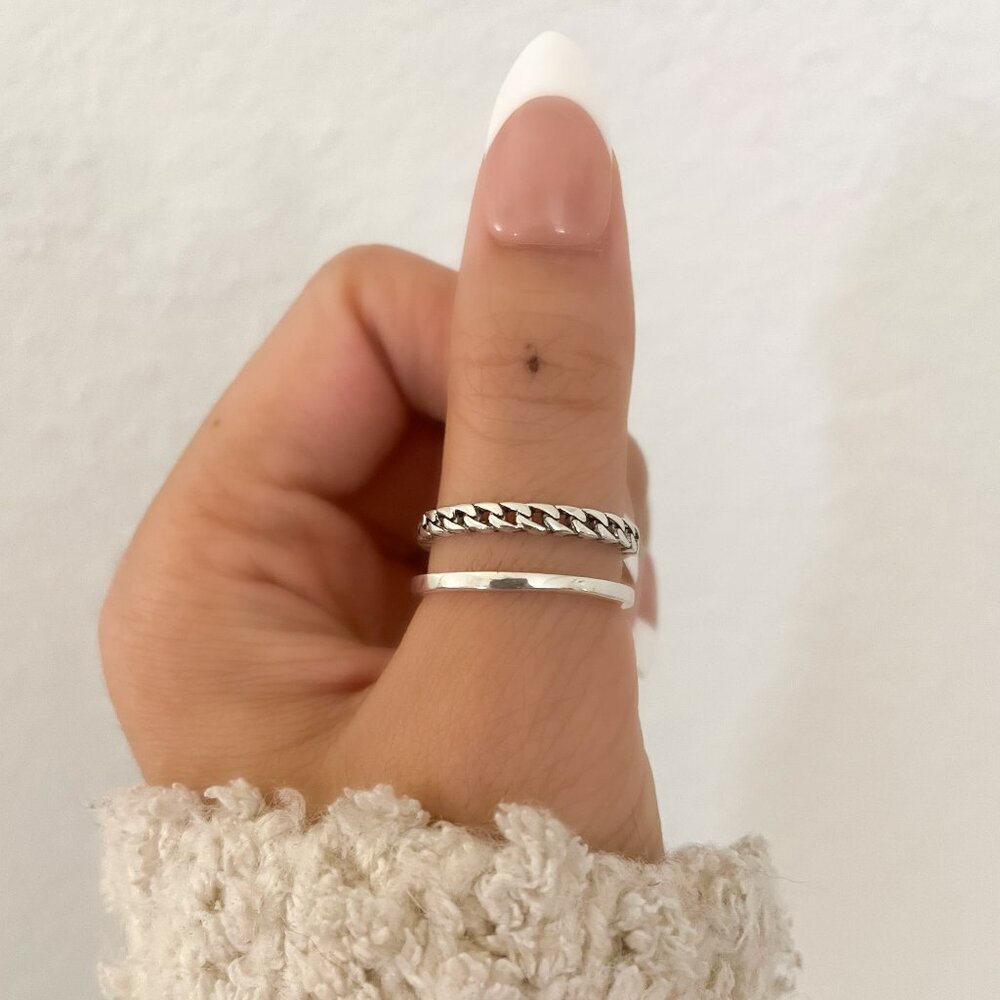 925 Sterling Silver Minimalist Ring Layer Ring Dainty Ring Chain Link Ring - Picture 7 of 8